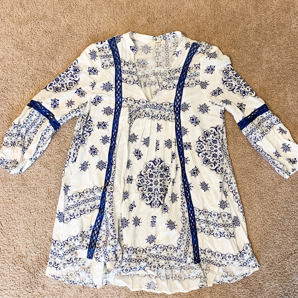 Oddy Long Sleeve Blue & White Tunic